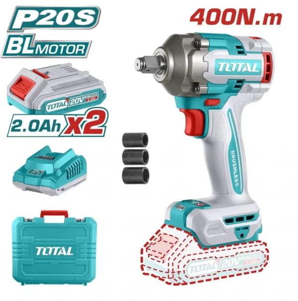 Llave de Impacto 20V 400Nm BL INDUSTRIAL TOTAL TIWLI2040-4 (MALETIN, CARGADOR, Y DOS BATERIAS 2Ah)