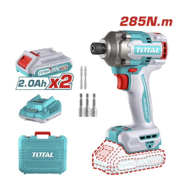 Atornillador de Impacto 1/4 20V INDUSTRIAL TOTAL TIRLI2028-4 (MALETIN, CARGADOR, Y 2 BATERIAS)