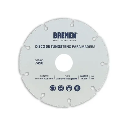 Disco de Tungsteno para Madera (115mm x 22,2mm) BREMEN 7490